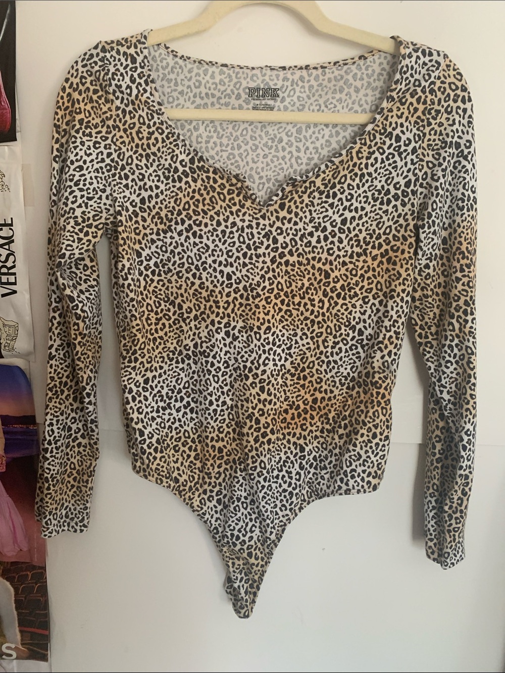 PINK Victoria's Secret Leopard Print Long-Sleeve Bodysuit - Brown/Black/White